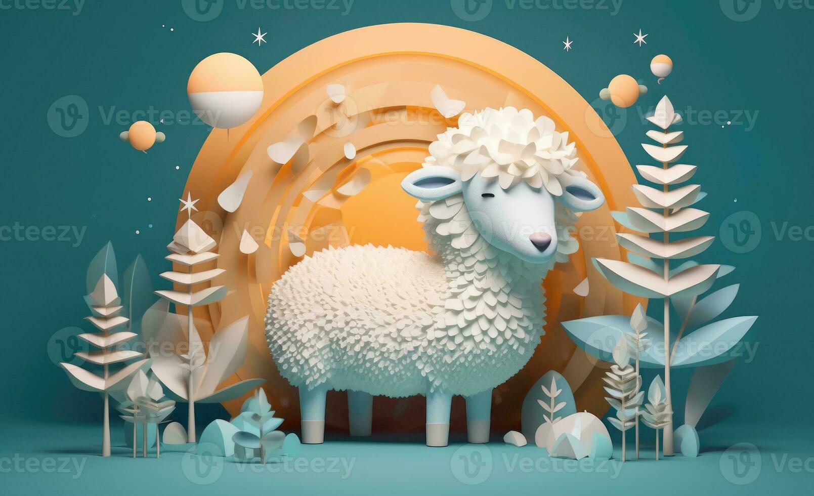 3D rendered sheep image for Eid al-Adha holiday. Generative AI photo