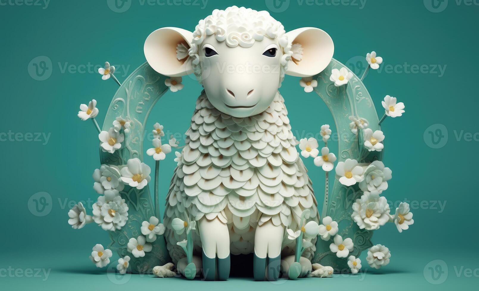 3D rendered sheep image for Eid al-Adha holiday. Generative AI photo