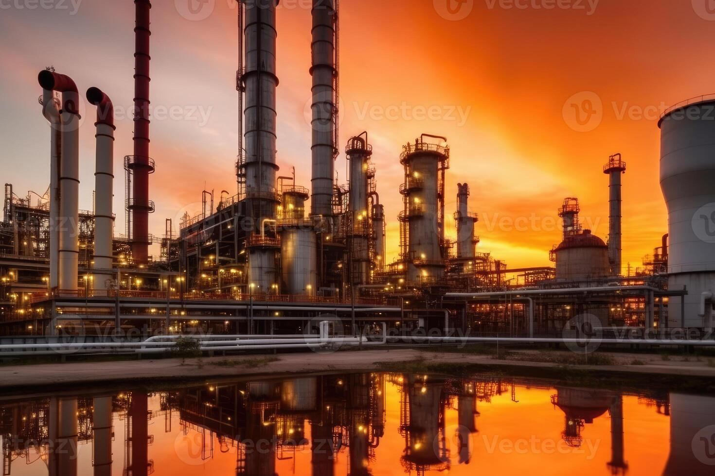 The industrial landscape of an oil refinery plant in the petrochemical industry. Generative AI photo