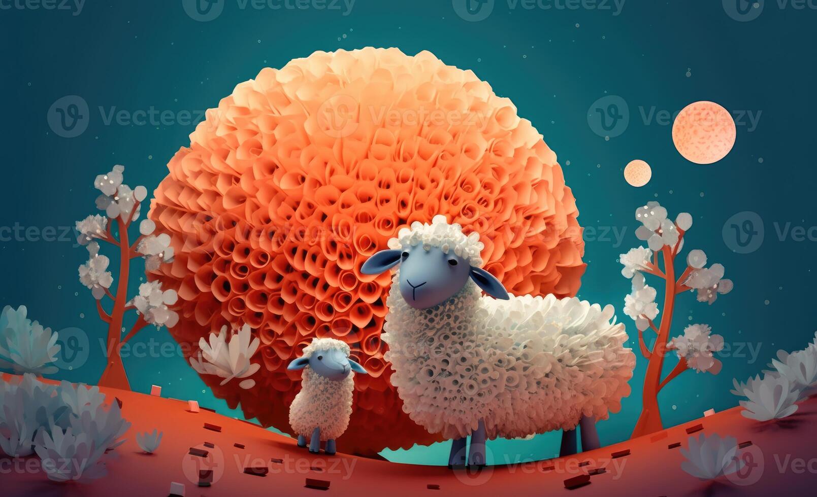 3D rendered sheep image for Eid al-Adha holiday. Generative AI photo