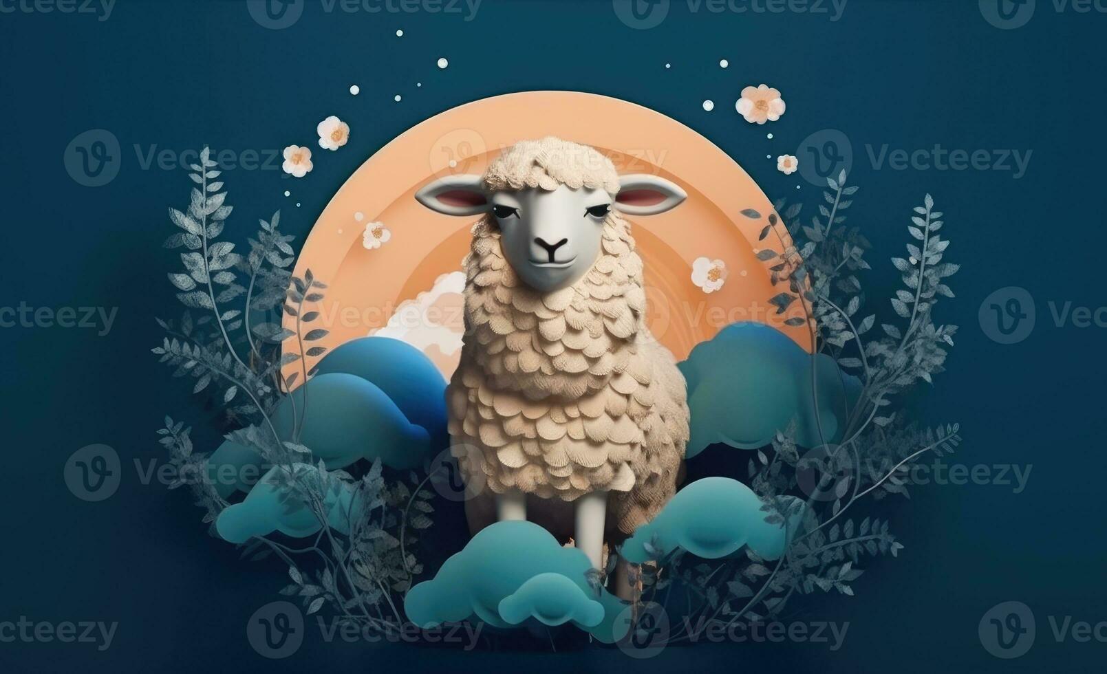 3D rendered sheep image for Eid al-Adha holiday. Generative AI photo