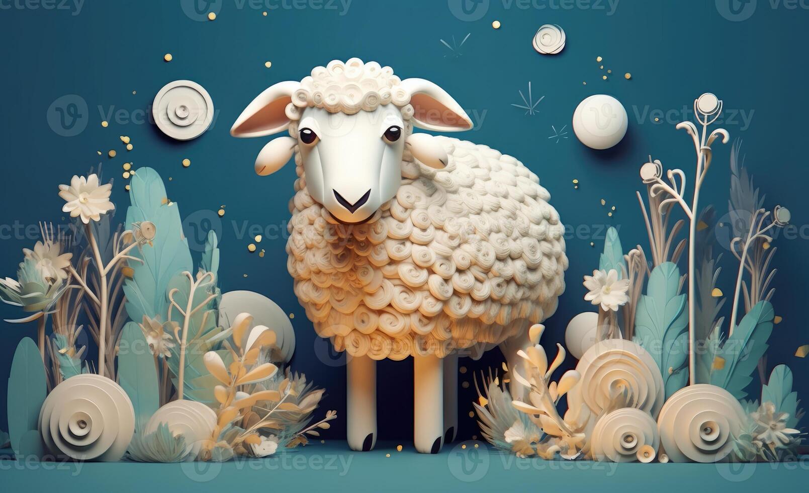 3D rendered sheep image for Eid al-Adha holiday. Generative AI photo