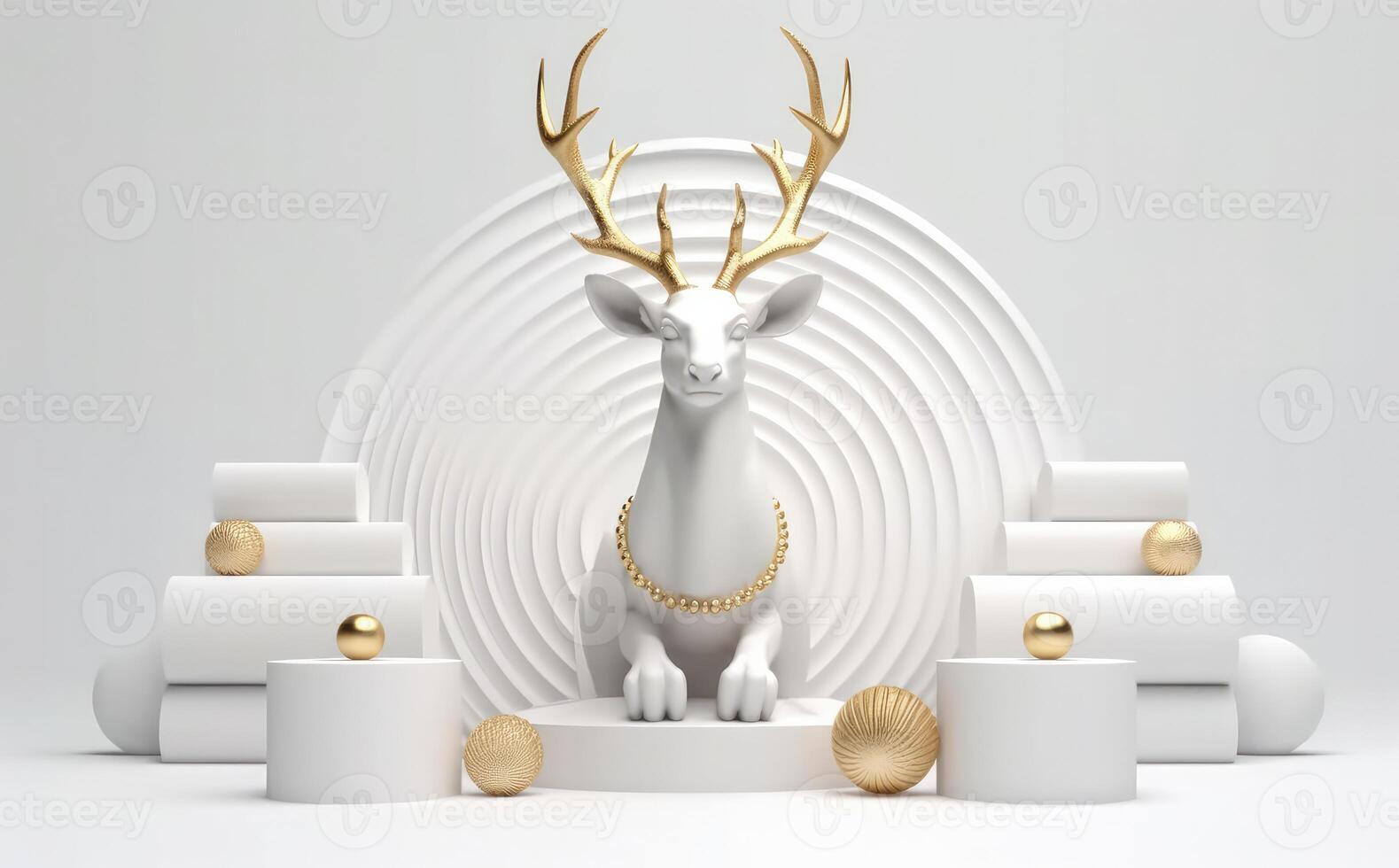 Deer object with white and gold details, concept for christmas and new year holidays. Generative AI photo