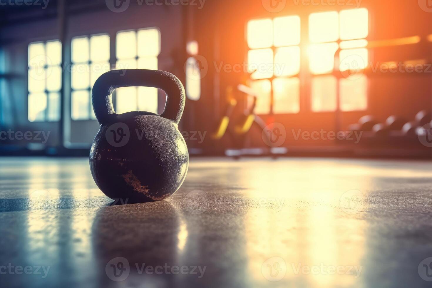 Photo of kettlebell inside empty gym. Generative AI 26805191 Stock