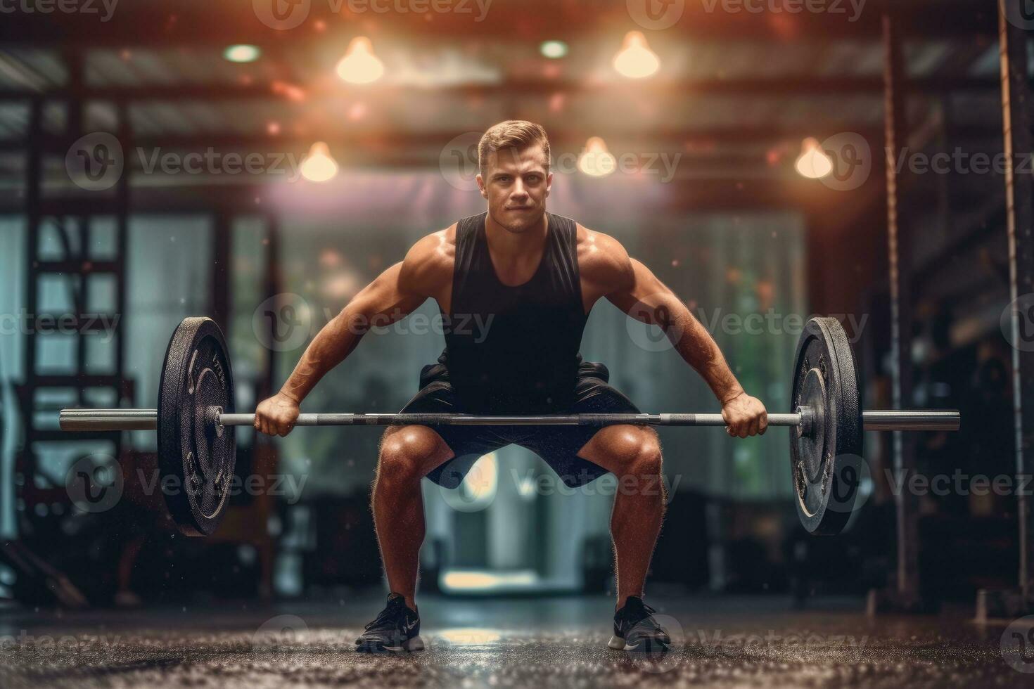 Photo of a male athlete doing fitness at the gym. Generative AI