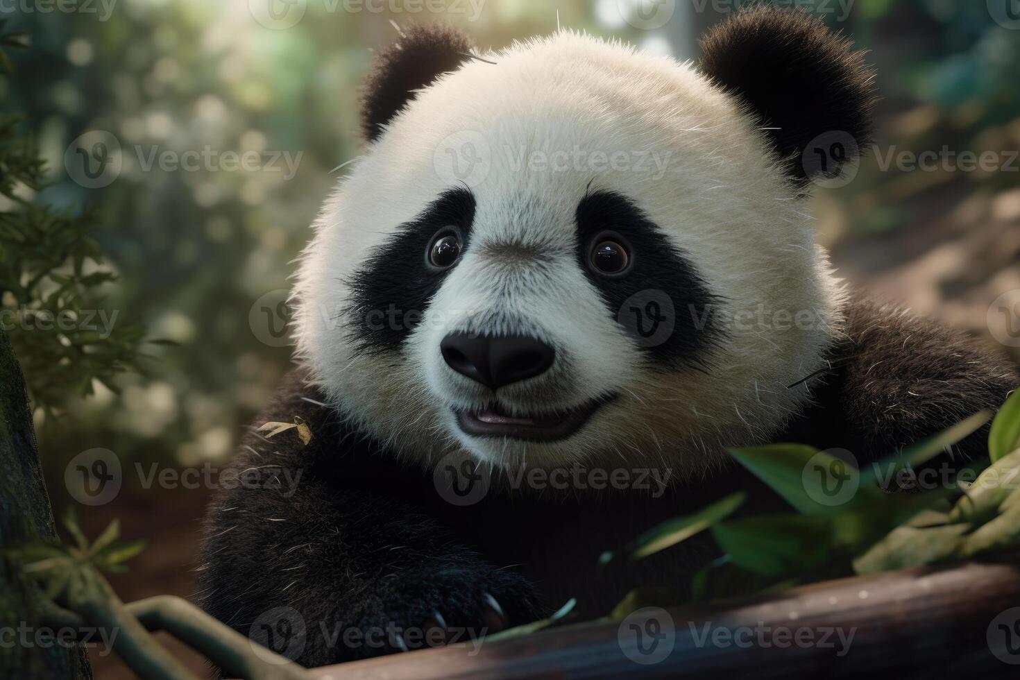 Close-up photo of panda in the rain. Generative AI