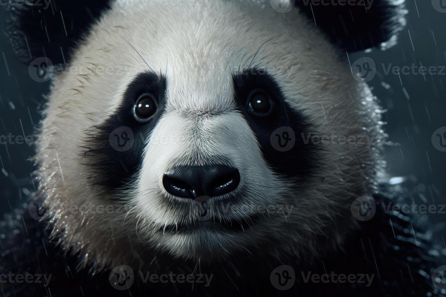 Close-up photo of panda in the rain. Generative AI