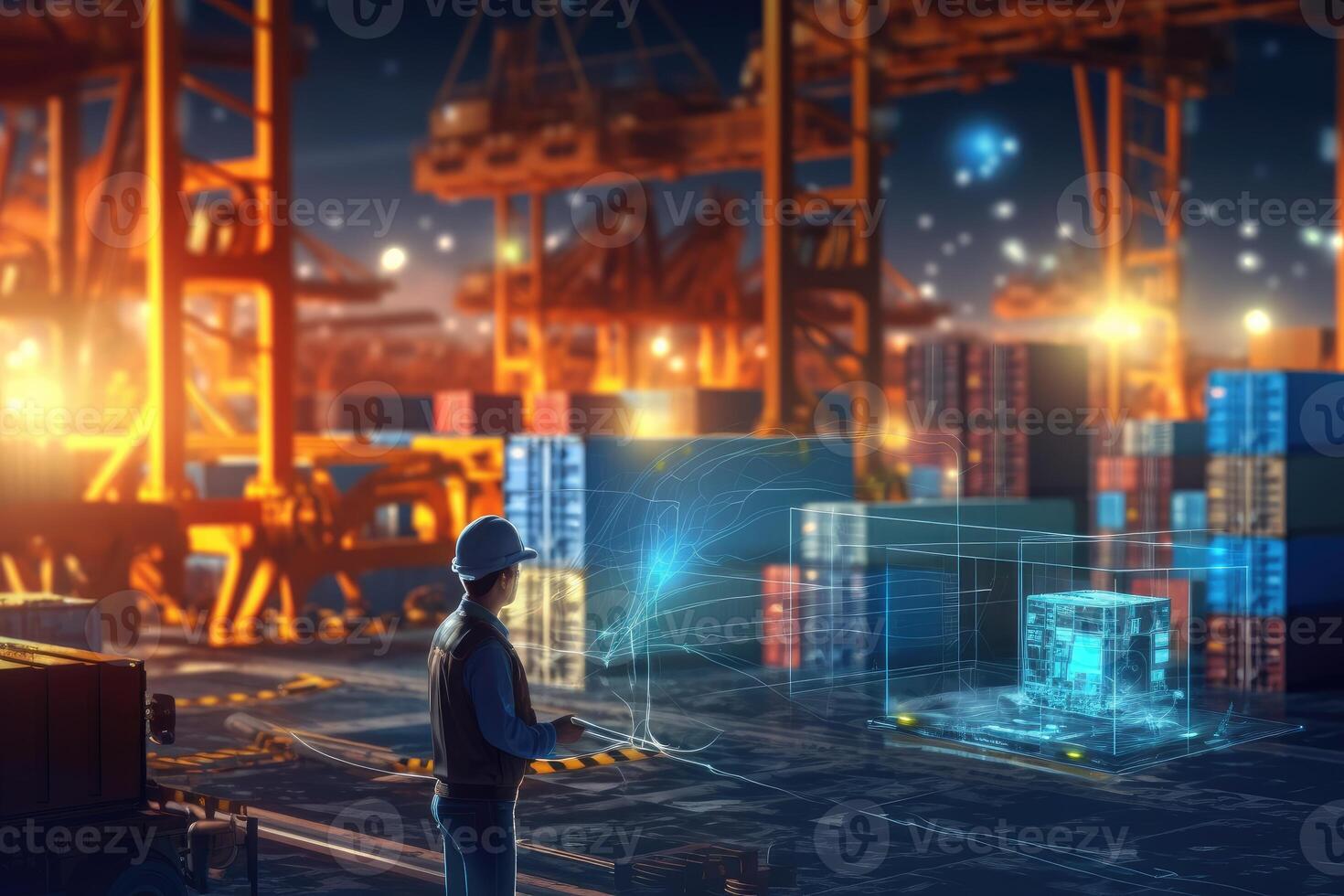 A worker managing logistics. The growth of the logistics industry with advanced technologies. photo