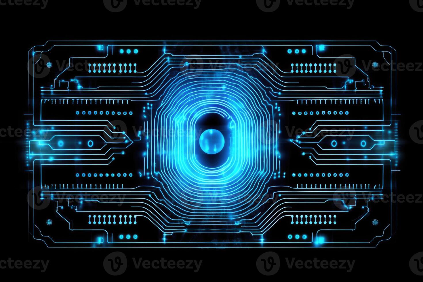 Advanced security technology, neon light background with fingerprint sensor. photo