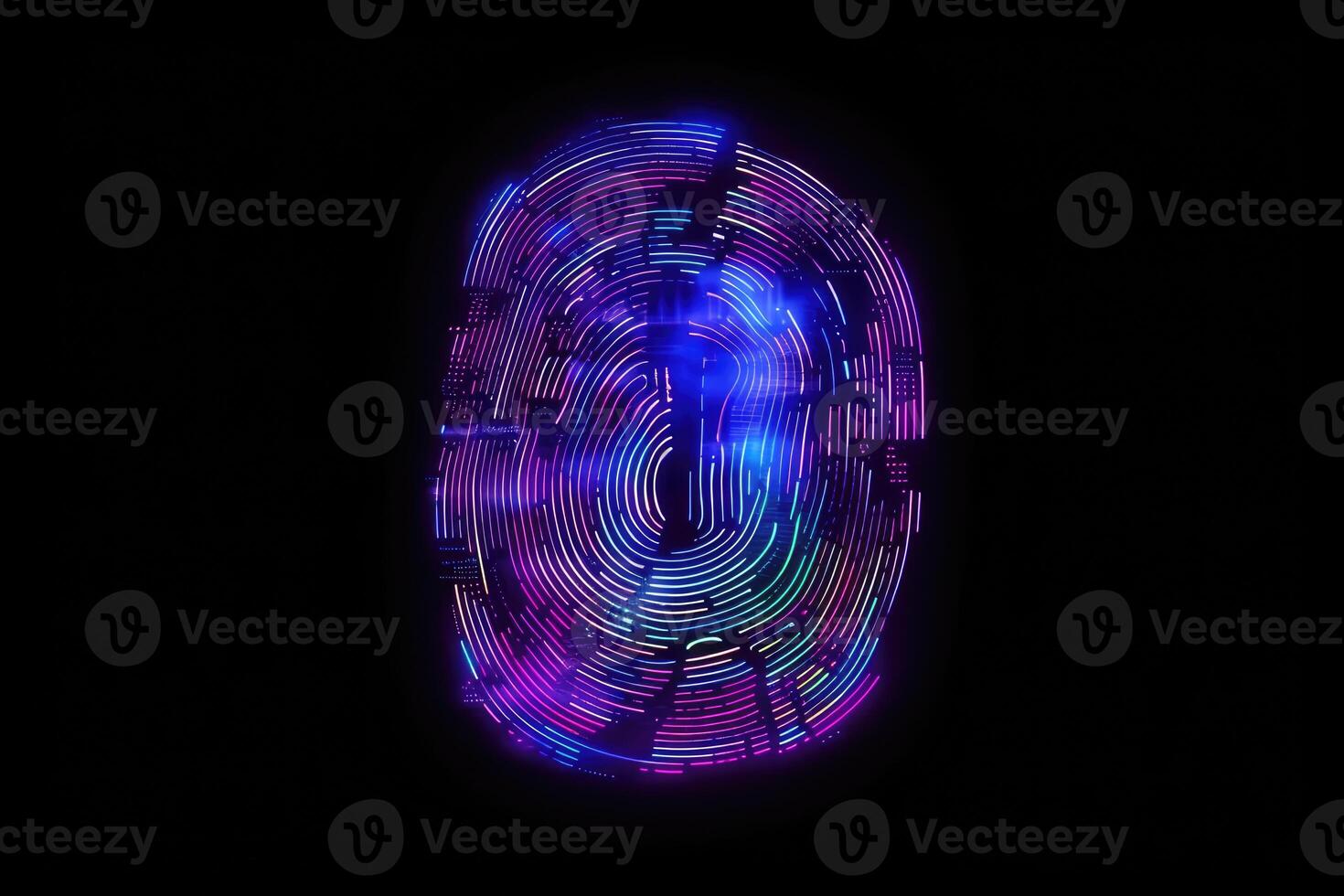 Advanced security technology, neon light background with fingerprint sensor. photo