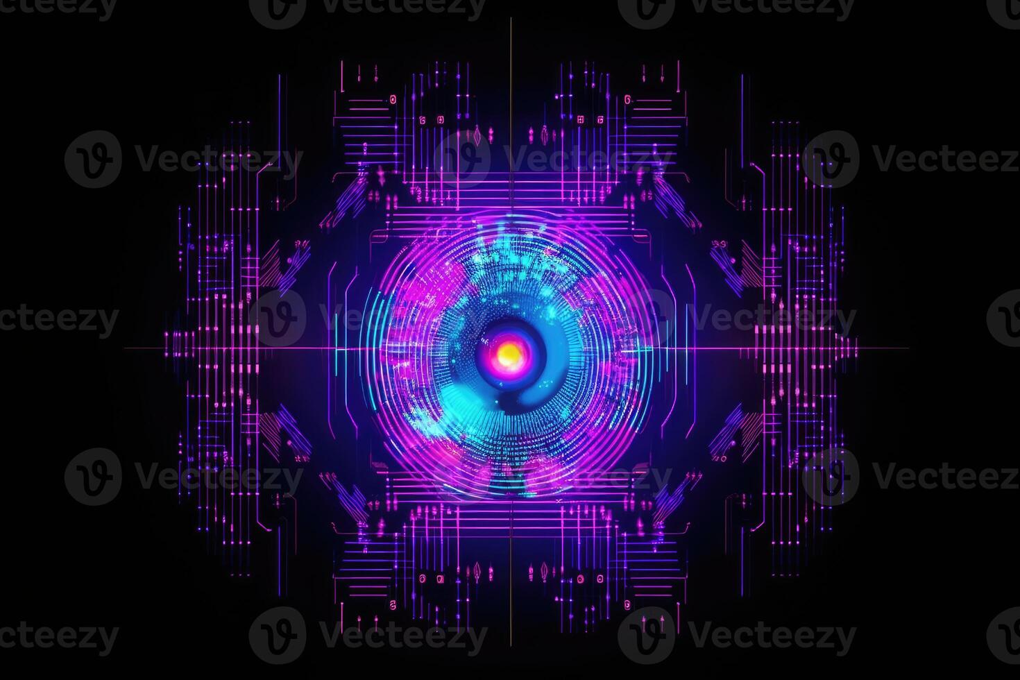 Advanced security technology, neon light background with fingerprint sensor. photo