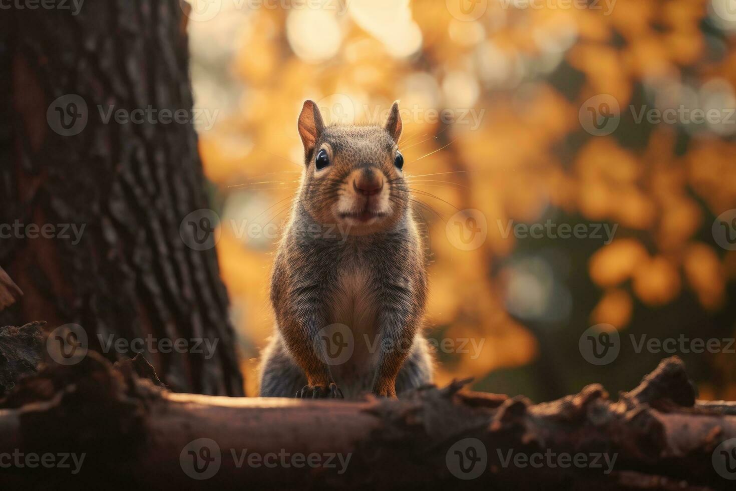 Photo of a squirrel walking on a tree branch. Generative AI