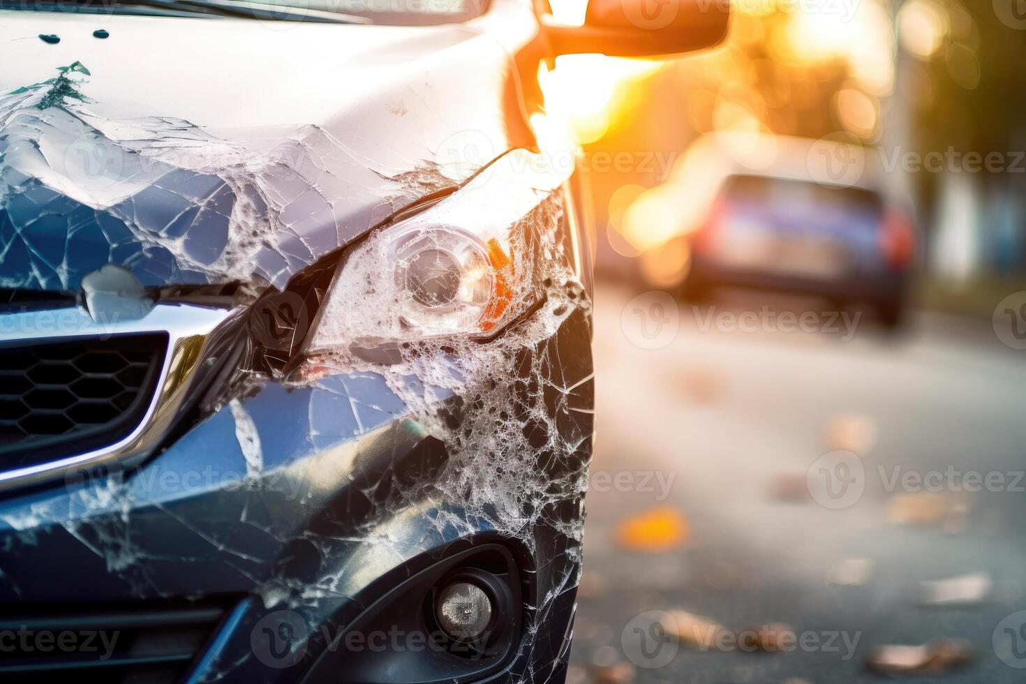 The car is standing on the side of the road in an accident. photo