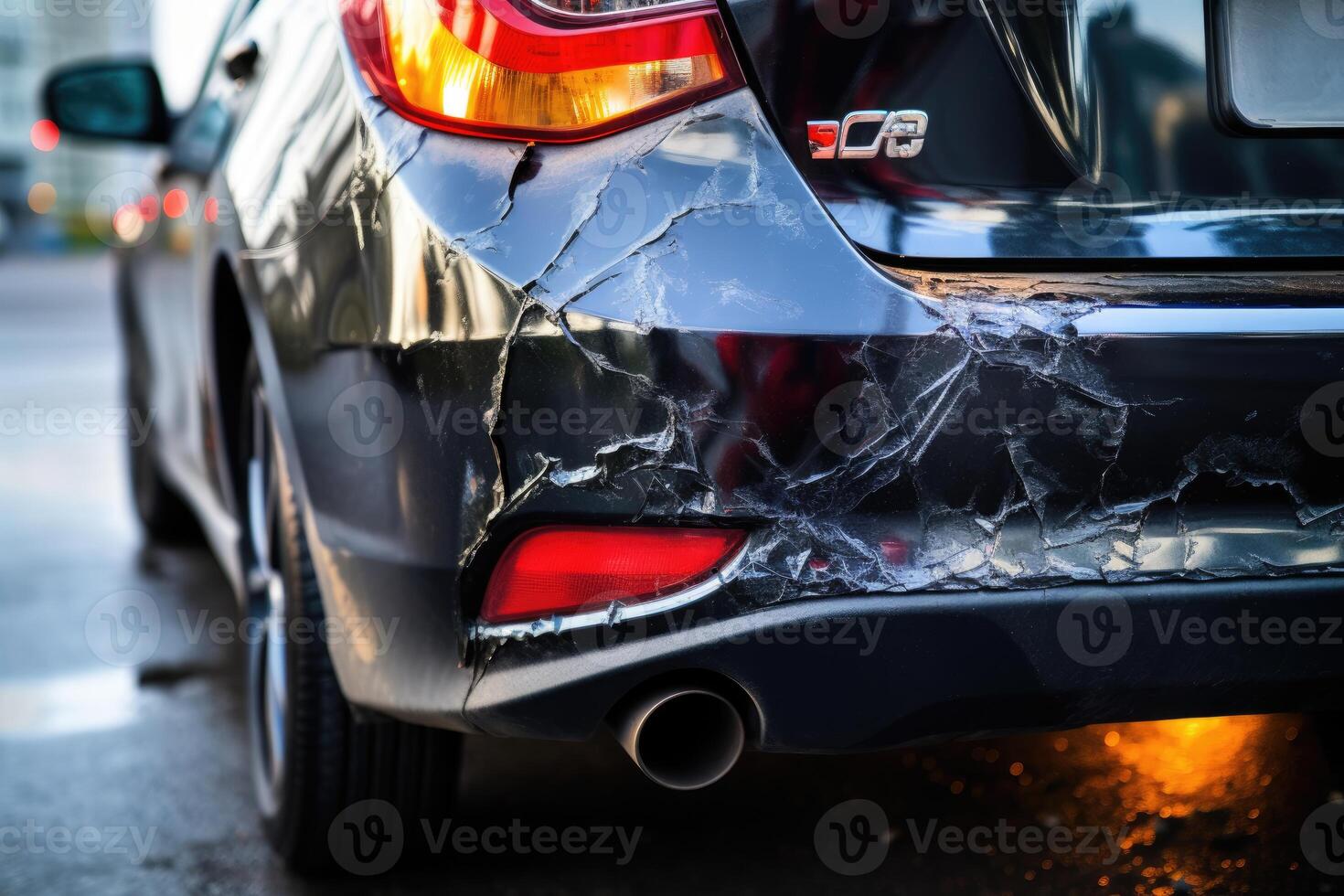 The car is standing on the side of the road in an accident. photo