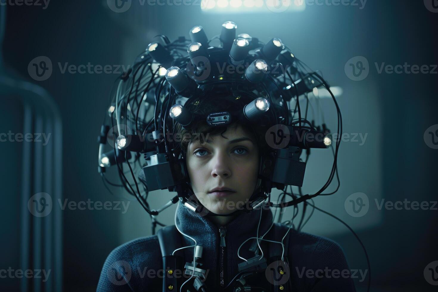Photo of a person controlling a computer or device with their mind.