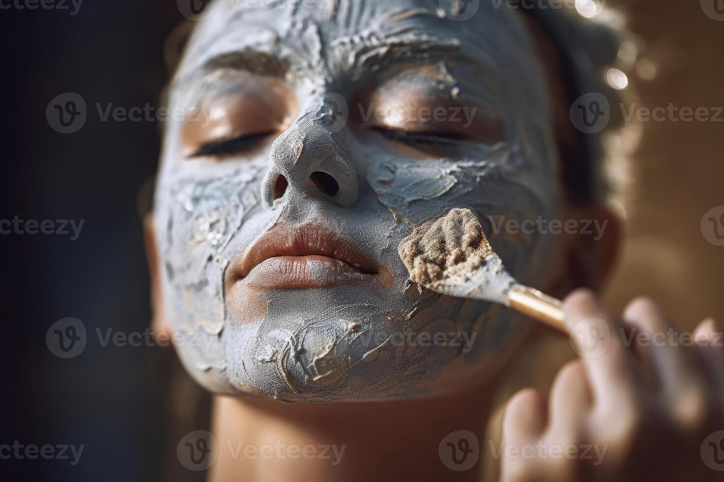 A close - up photo of a woman applying a face mask, showcasing their skincare routine. Generative AI