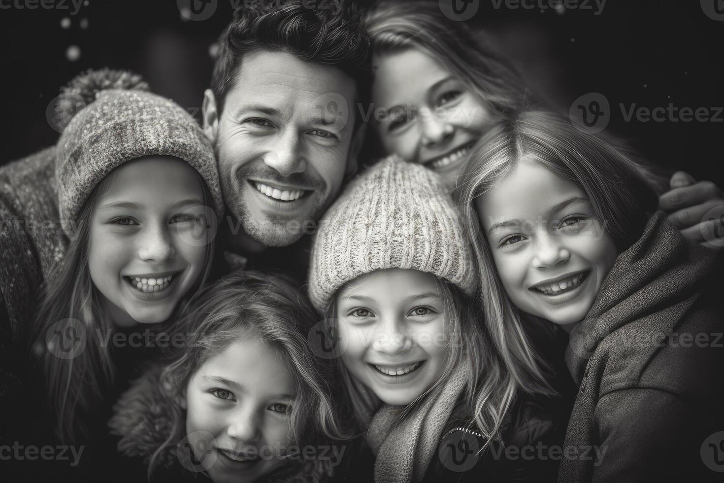 A close - up photo of a beaming American family huddled together, their faces filled with joy and laughter.