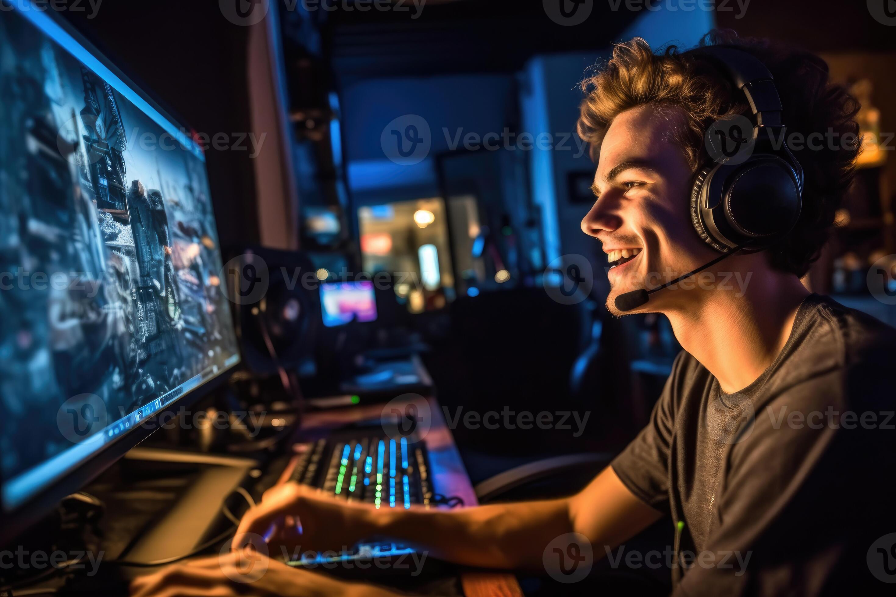 A gamer during a live stream, showcasing their genuine reactions and ...