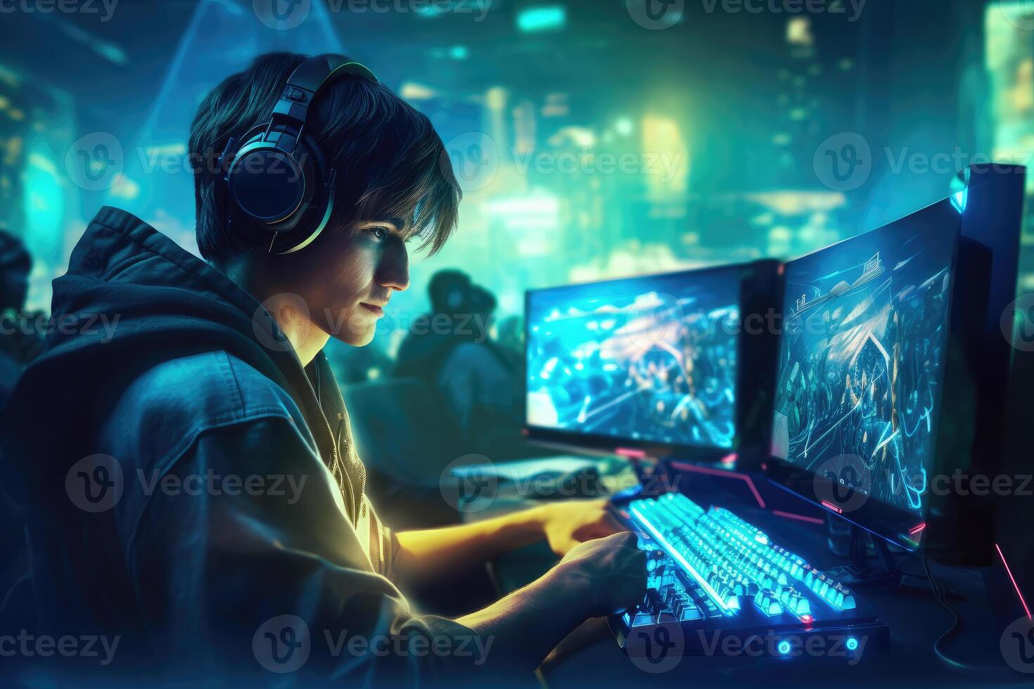 A gamer during a live stream, showcasing their genuine reactions and ...