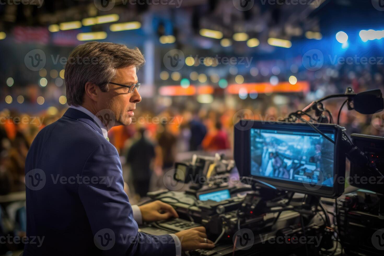 A news reporter covering a live event. 26805853 Stock Photo at Vecteezy