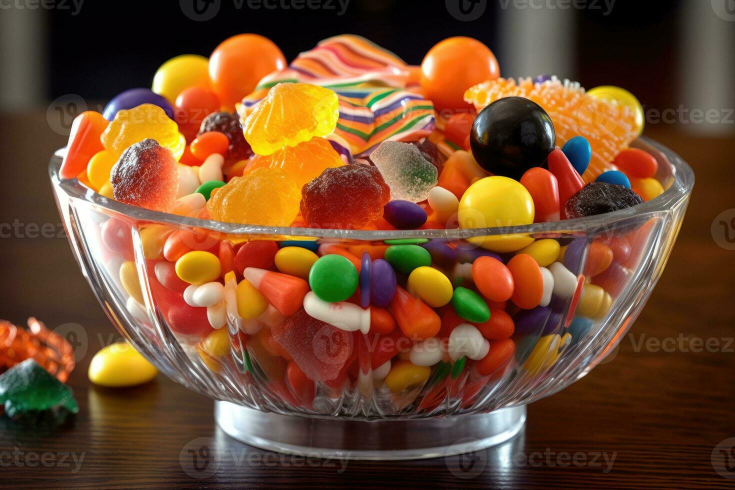 A close - up of a bowl filled with Halloween candies. Generative AI photo