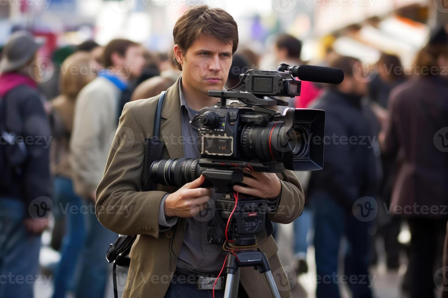 A news reporter covering a live event. photo