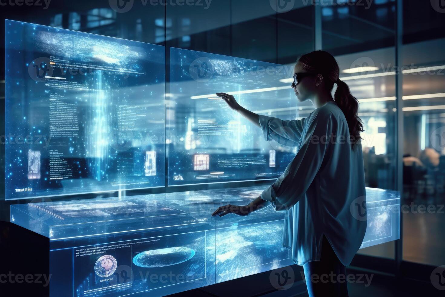 A Photo Of A Person Using A Holographic Display To Interact With A Photo Of A Person Using A Holographic Display To Interact With