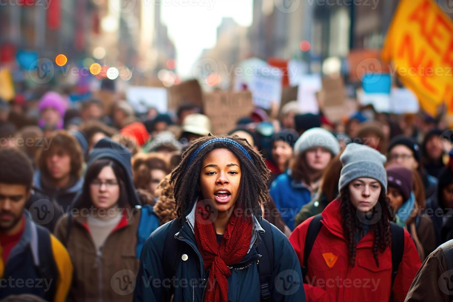 A powerful shot of a protest march for a social cause. Generative AI photo