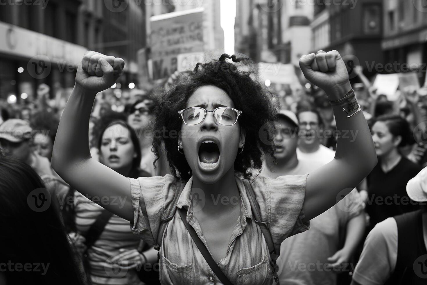 A powerful shot of a protest march for a social cause. photo