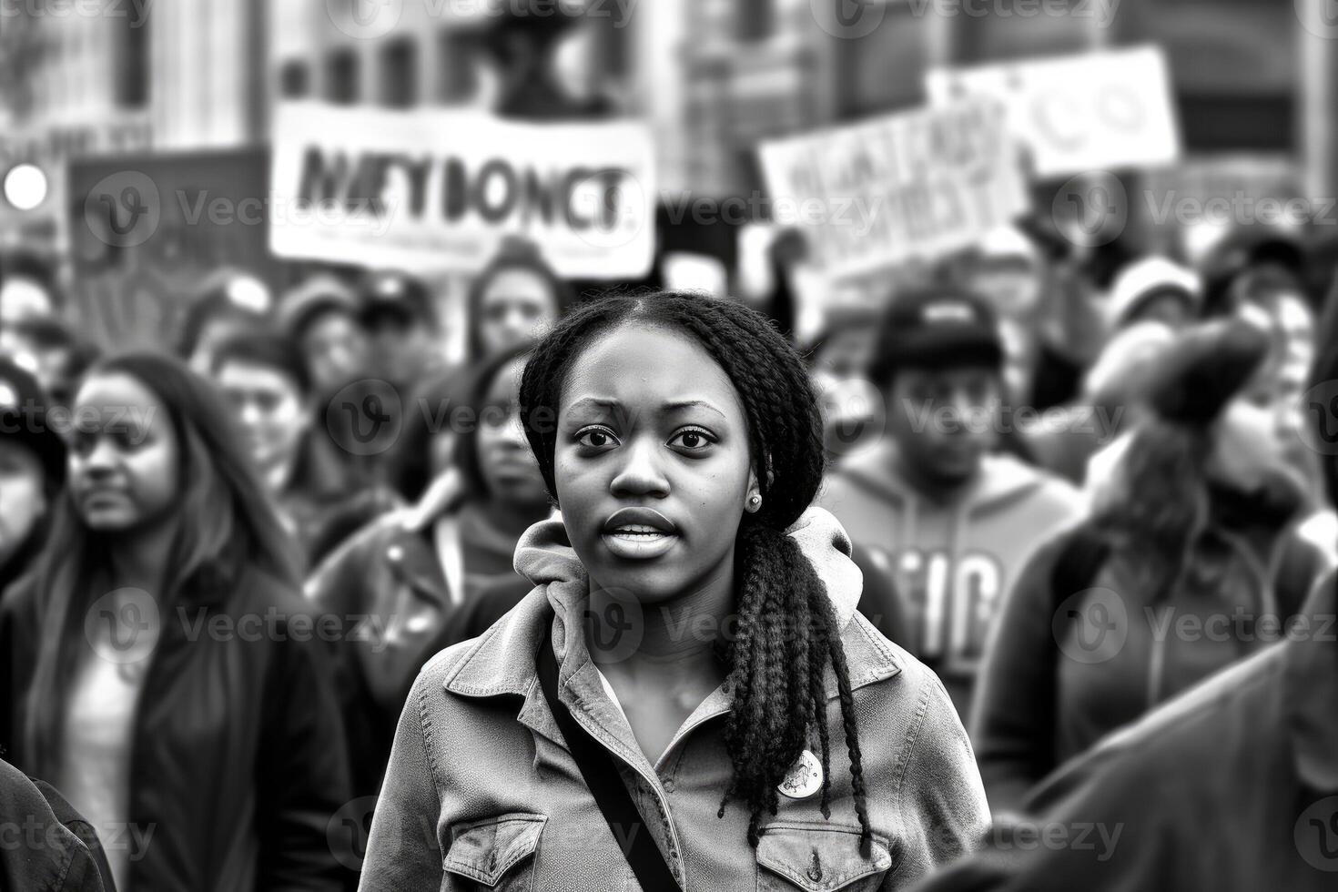 un poderoso Disparo de un protesta marzo para un social causa. generativo ai foto