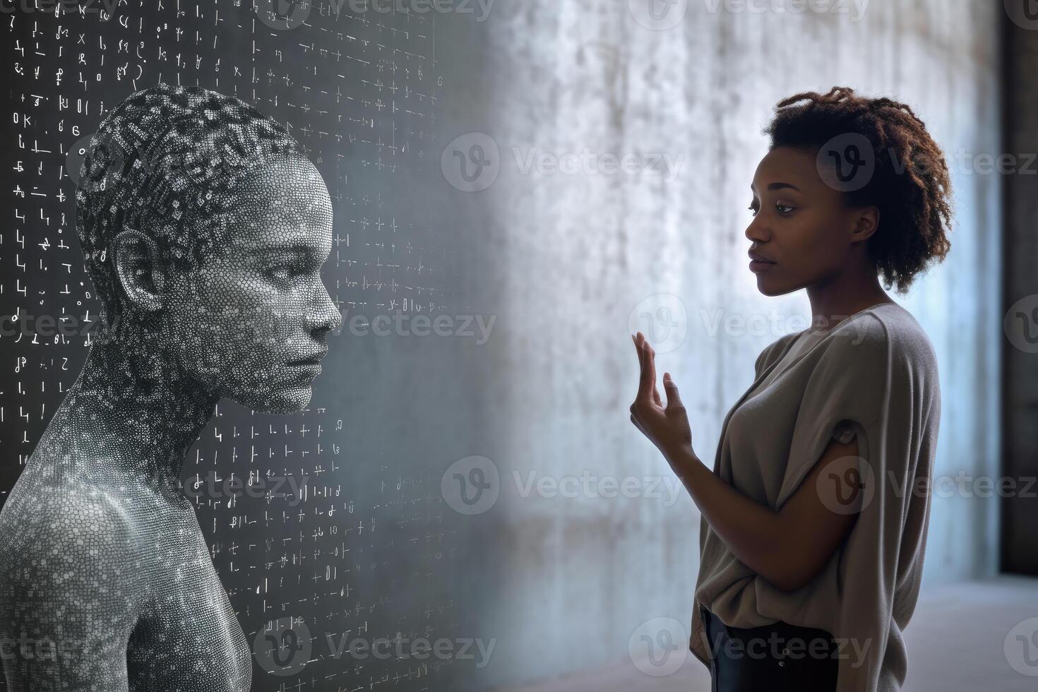 A photo of a person interacting with a virtual assistant powered by natural language processing and machine learning algorithms.