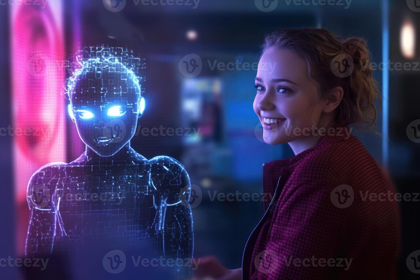 A photo of a person interacting with a virtual assistant powered by natural language processing and machine learning algorithms.