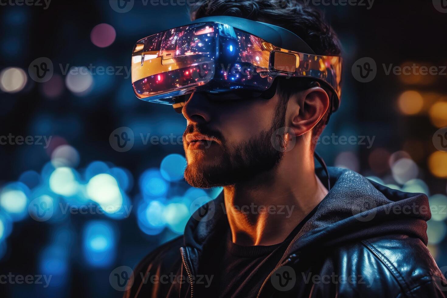 A photo of a person experiencing a virtual reality VR simulation.