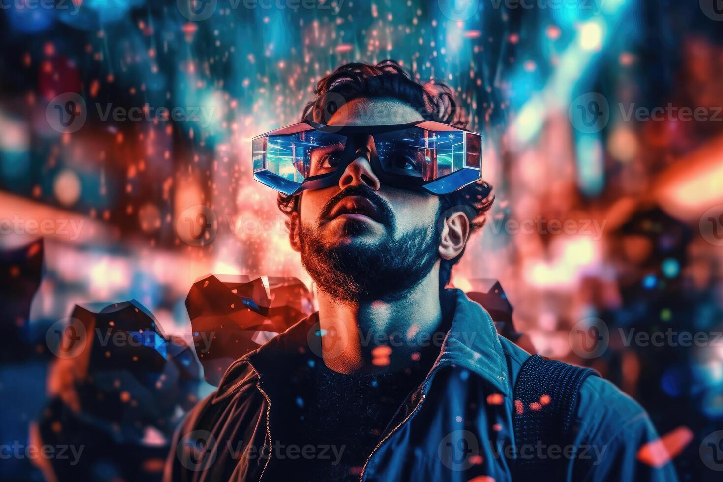 A photo of a person experiencing a virtual reality VR simulation.