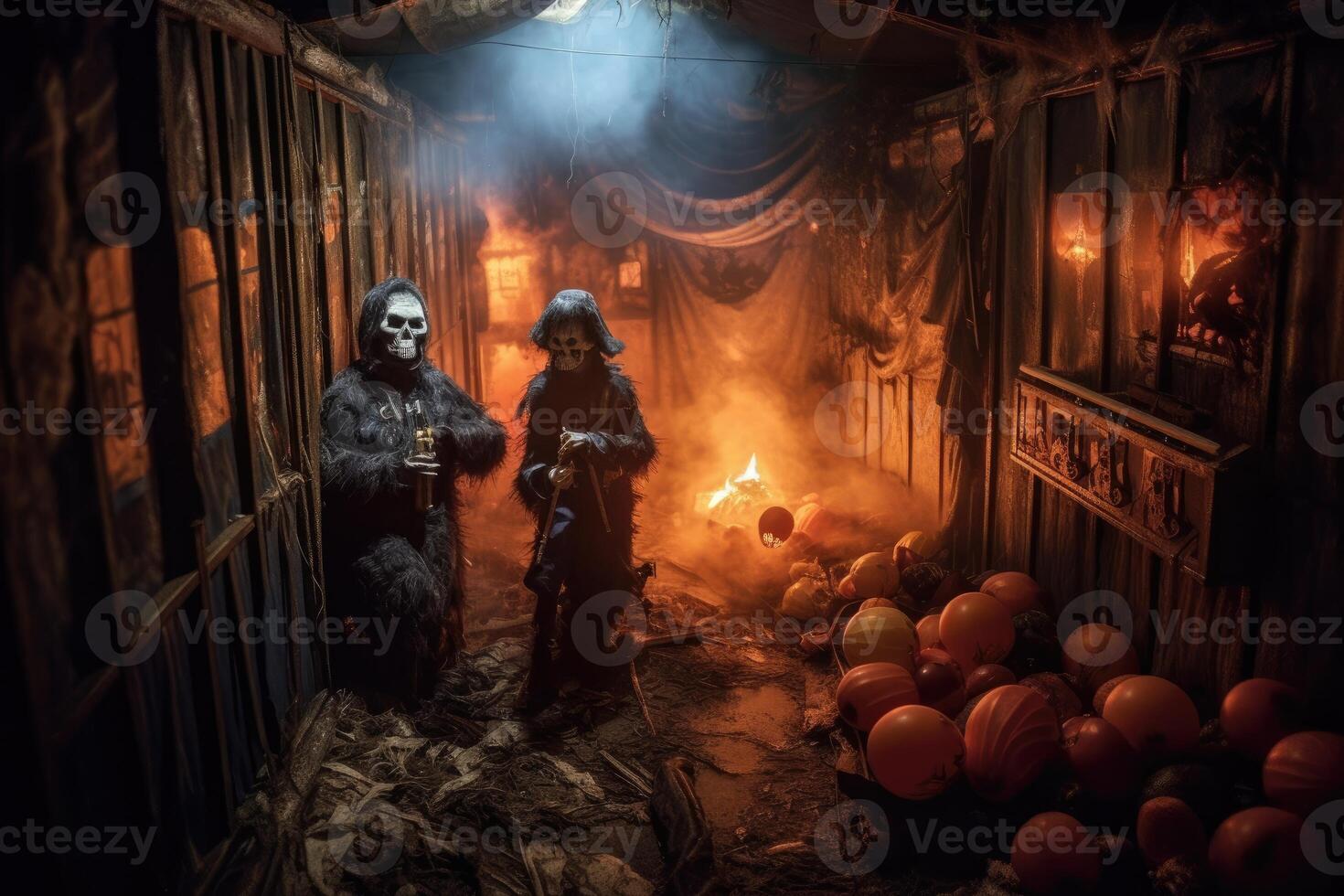 A spooky scene at a haunted house attraction. Halloween Concept. photo