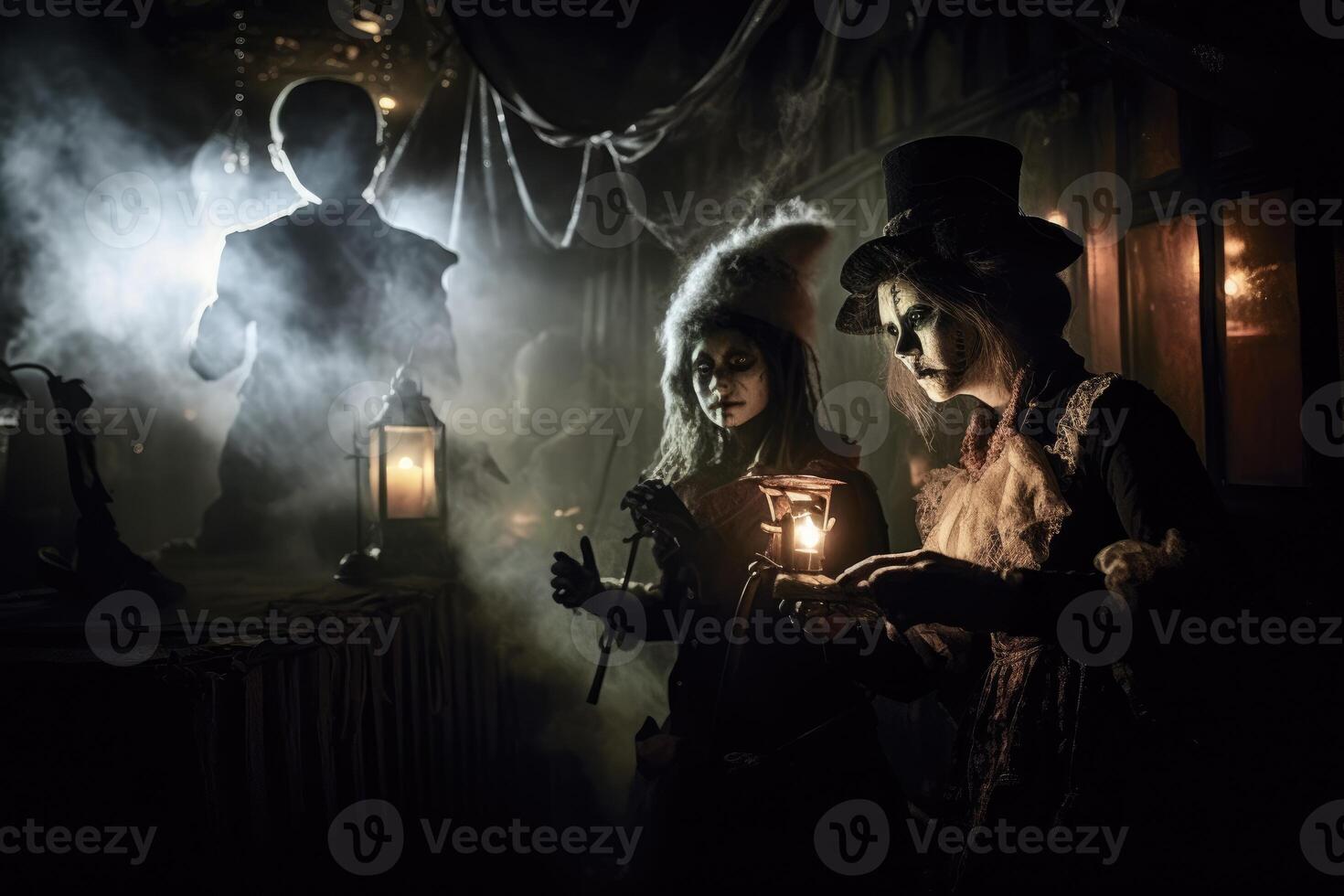 A spooky scene at a haunted house attraction. Halloween Concept. photo