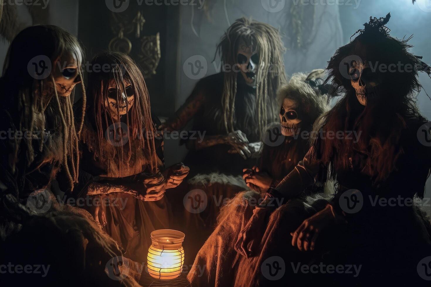 A spooky scene at a haunted house attraction. Halloween Concept. photo