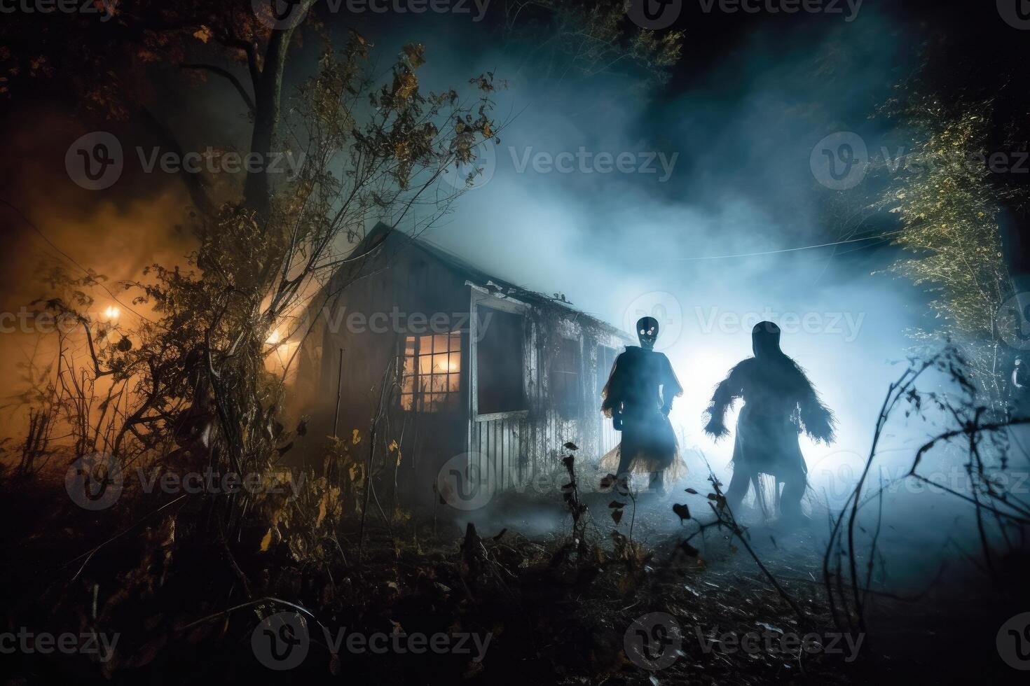 A spooky scene at a haunted house attraction. Halloween Concept. photo