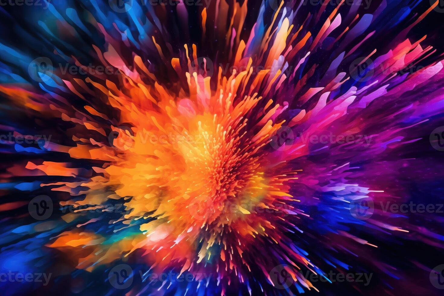 Abstract background with vibrant bursts of color and unique shapes. Generative AI photo