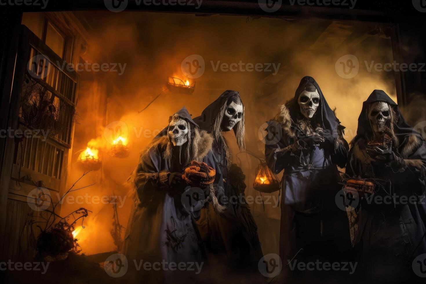 A spooky scene at a haunted house attraction. Halloween Concept. photo