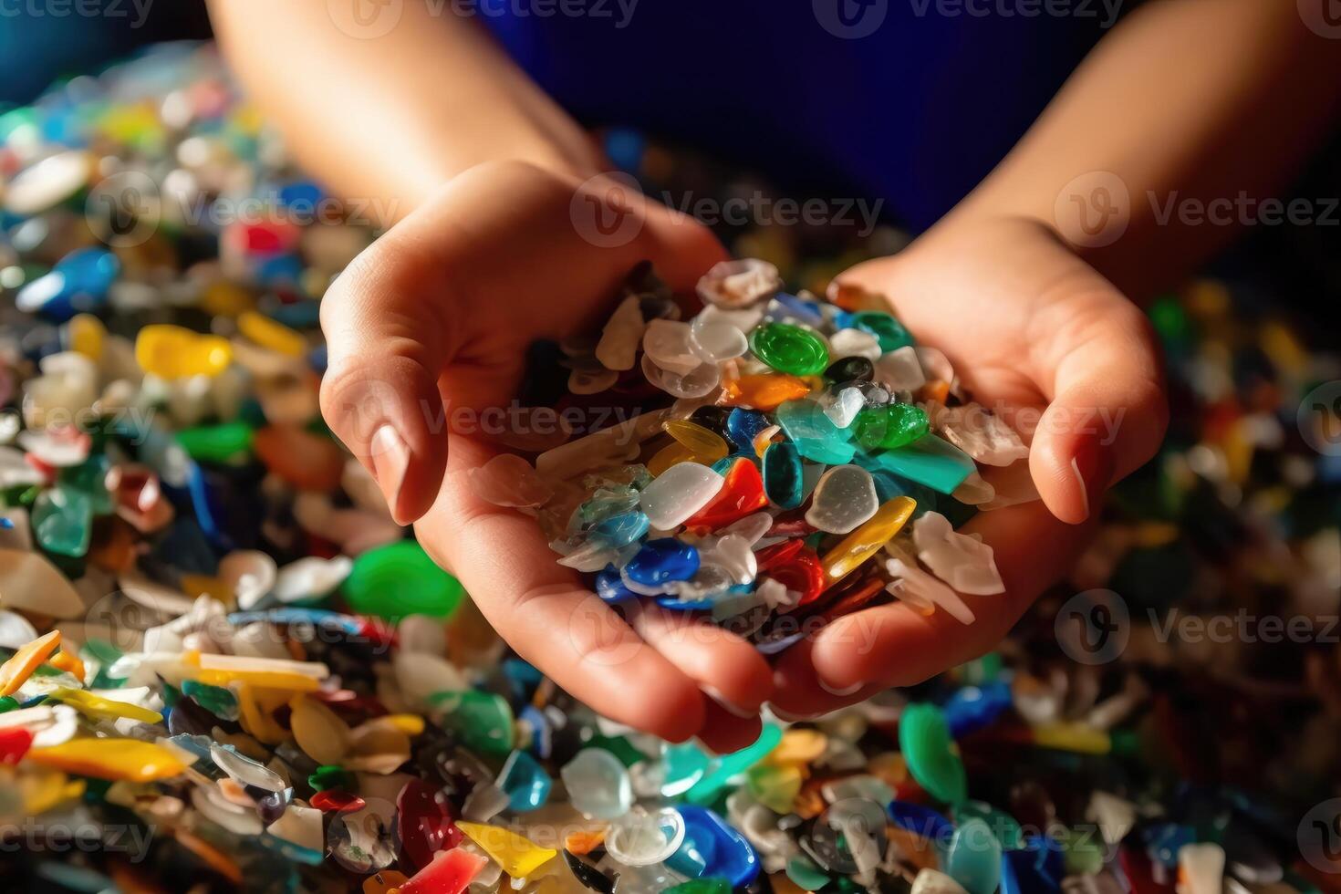 Macro shot of a person's hands sorting recyclable materials, emphasizing the importance of recycling for environmental sustainability. photo