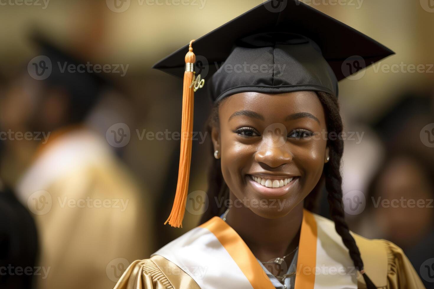 A close - up shot of a afro american woman graduate holding their diploma with a proud smile on their face. Generative AI photo