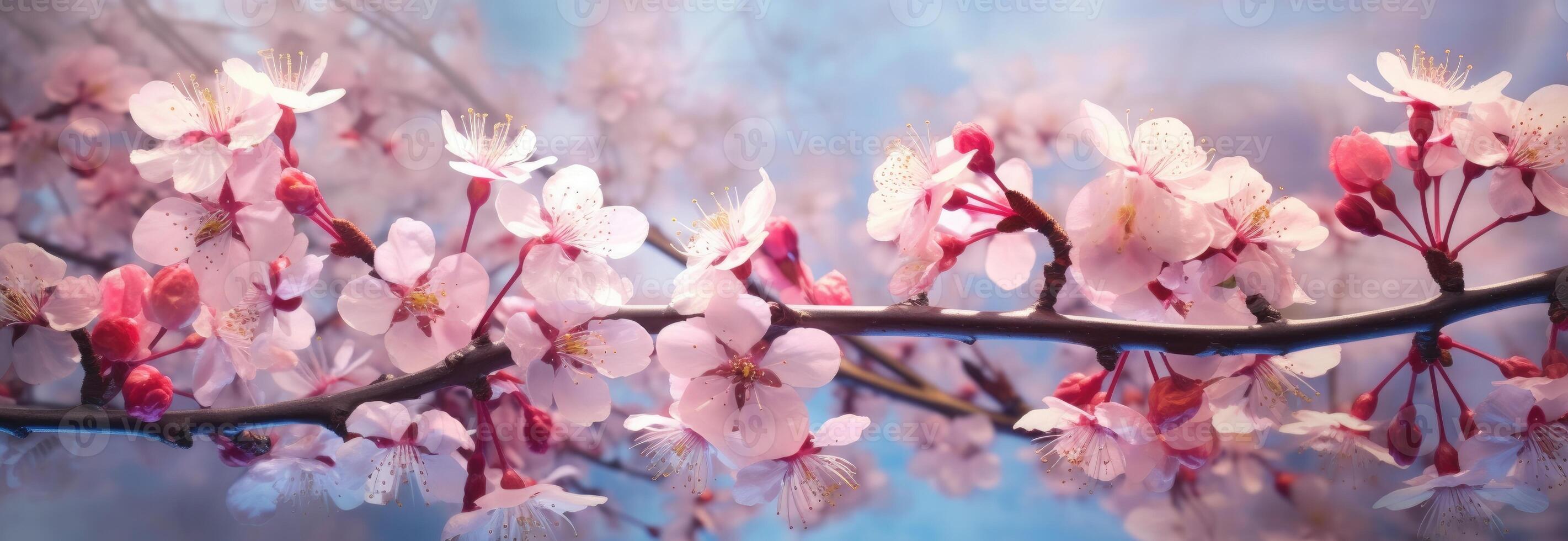 White and blush cherry blossom background. photo