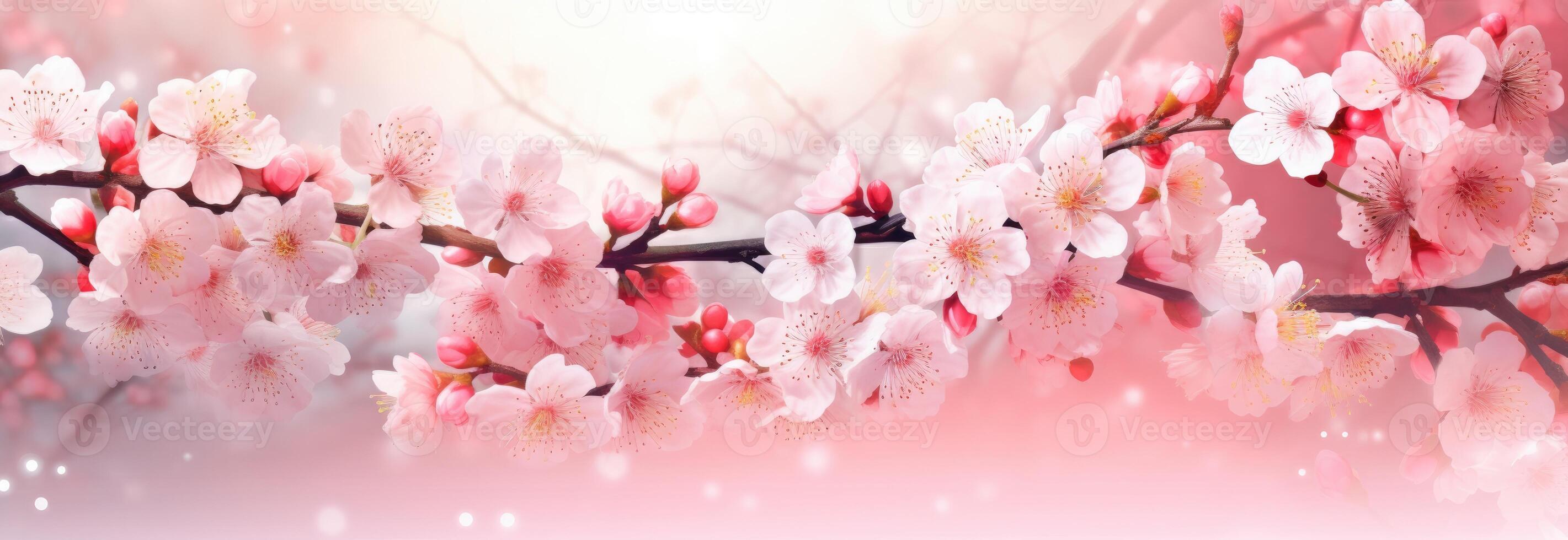 White and blush cherry blossom background. photo