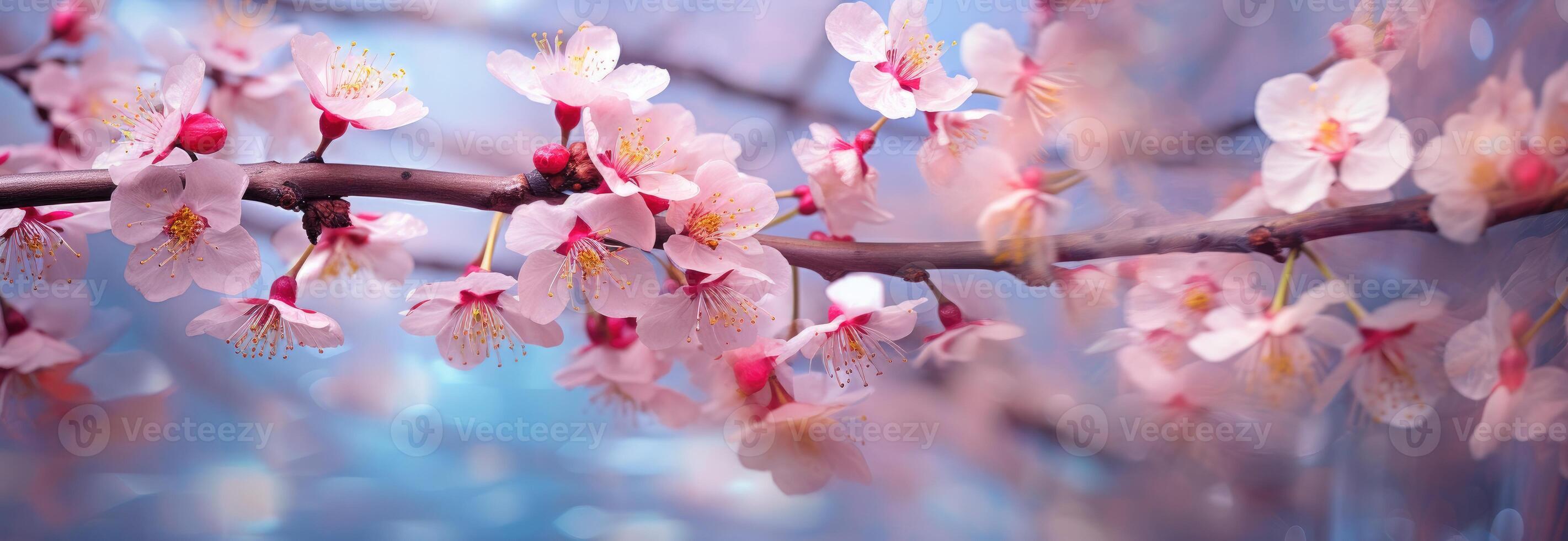 White and blush cherry blossom background. photo