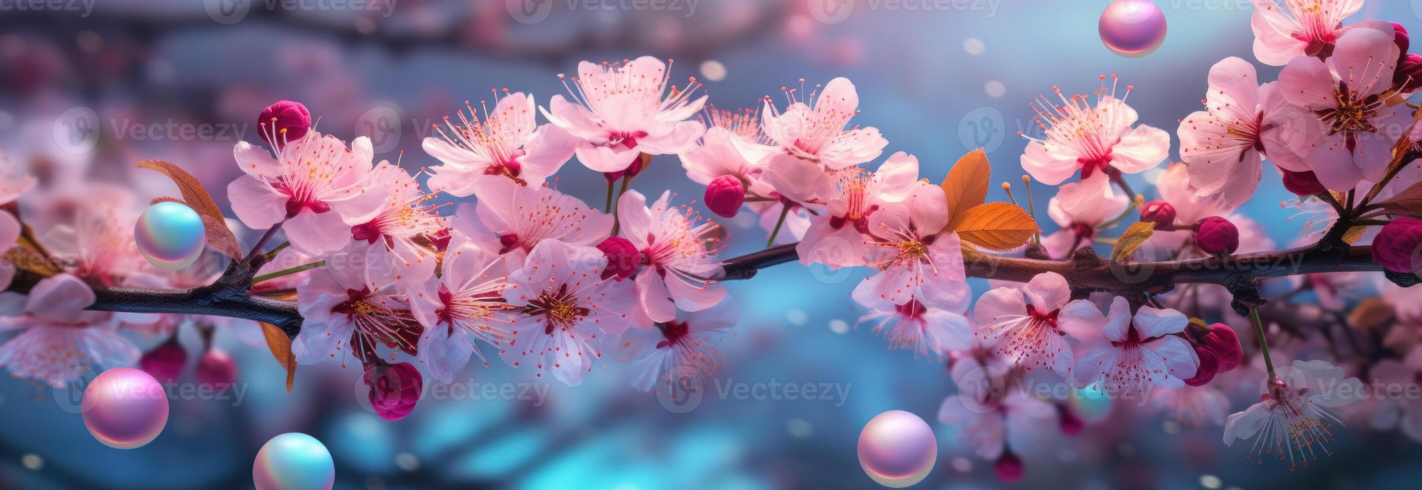 White and blush cherry blossom background. photo