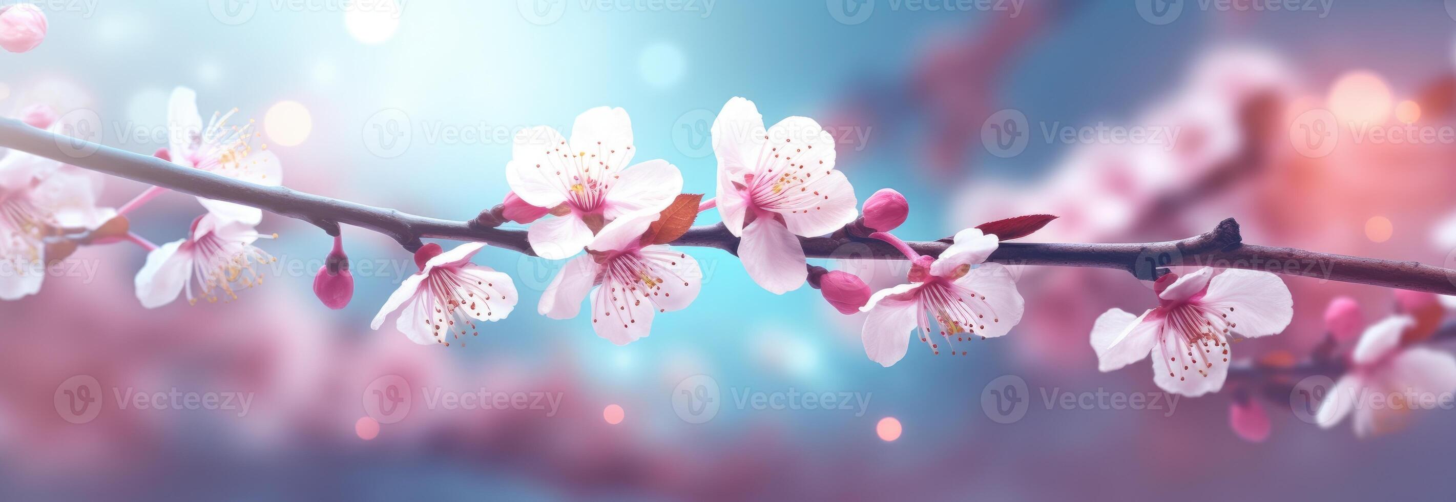 White and blush cherry blossom background. photo