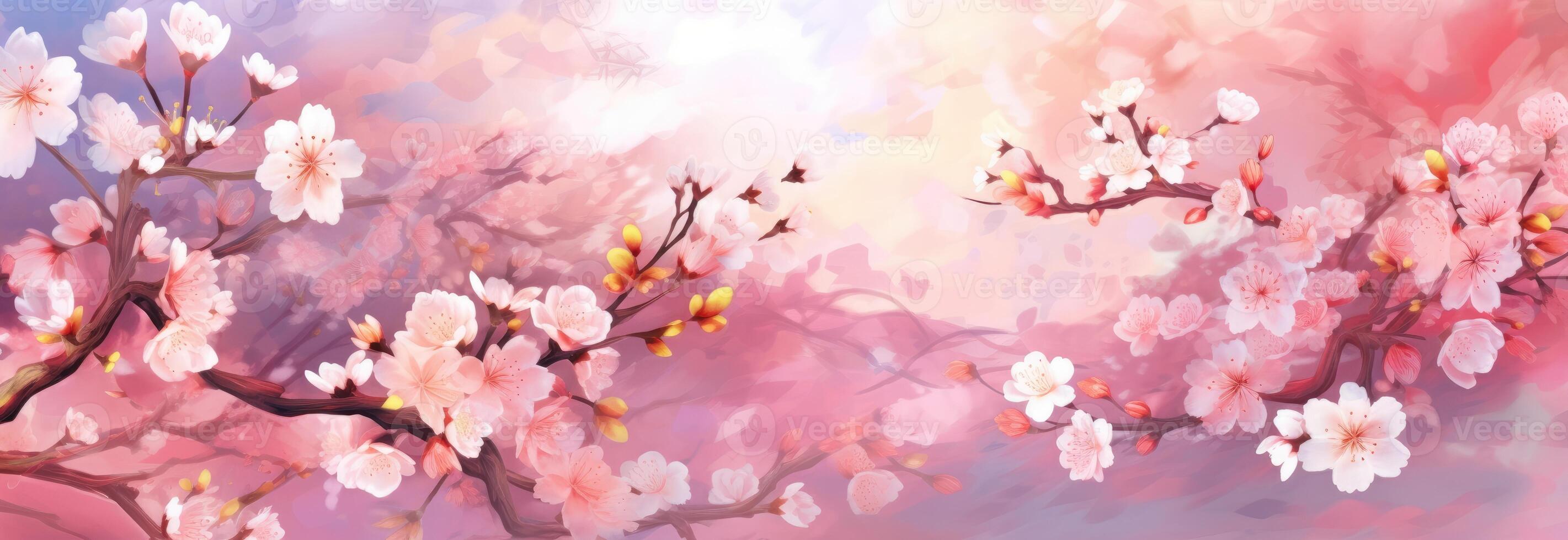 White and blush cherry blossom background. photo