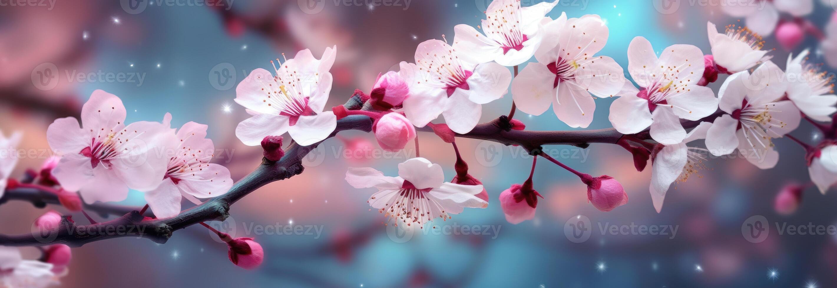 White and blush cherry blossom background. photo