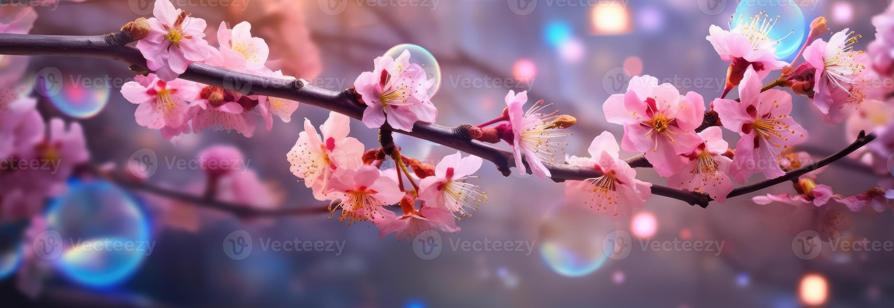 White and blush cherry blossom background. photo